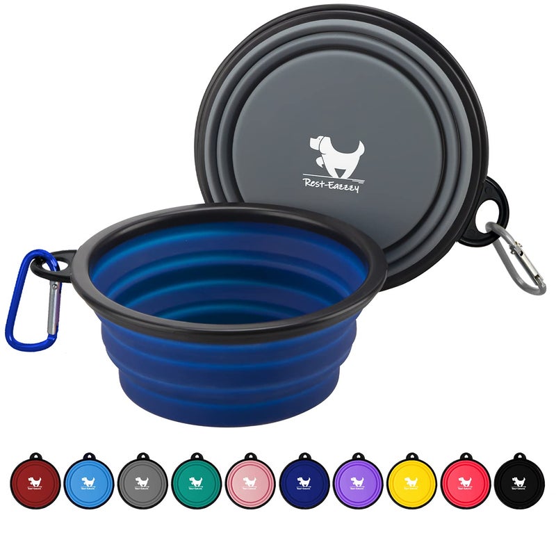Rest-Eazzzy Collapsible Dog Bowls for Travel, 2-Pack Dog Portable Water Bowl for Dogs Cats Pet Foldable Feeding Watering Dish for Traveling Camping Walking with 2 Carabiners, BPA Free - Image 1